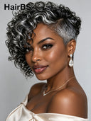 Full lace or topper wig pixie salt and pepper curly wave 100% Human Hair