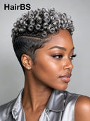 Full lace wig Pixie Cut Salt and Pepper for black woman