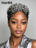 Full lace wig Pixie Cut Salt and Pepper for black woman