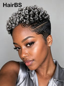 Full lace wig Pixie Cut Salt and Pepper for black woman