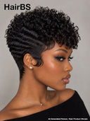 Ready to Go Glueless Wig curly wave pixie black Machine Made 100% Human Hair