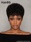 Ready to Go Glueless Wig curly wave pixie black Machine Made 100% Human Hair