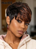 Glueless wig machine made pixie cut wig Red Brown 100% Human Hair
