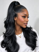 HD Lace 13x4 Lace Front Wig Natural Black Body wave 24 inch Pre-styled Updo 100% Human Hair