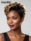 HD Lace front 13x4 Pixie cut Wig honey highlight-1