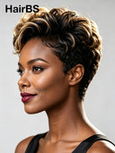 HD Lace front 13x4 Pixie cut Wig honey highlight-1