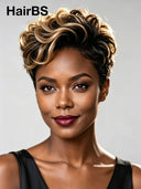 HD Lace front 13x4 Pixie cut Wig honey highlight-1