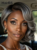 Pixie wig Salt and pepper HD lace wig lace front 13x4 lace wavy 100% Human Hair