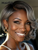 Pixie wig Salt and pepper HD lace wig lace front 13x4 lace wavy 100% Human Hair