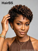 Lace front 13x4 pixie curly wig brown highlight side part 