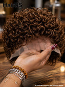 Lace front 13x4 pixie cut brown curly wave wig 