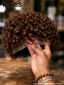 Lace front 13x4 pixie cut brown curly wave wig 
