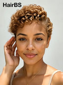 13x4 lace front side part pixie cut wig curly wave Brown