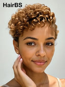13x4 lace front side part pixie cut wig curly wave Brown