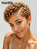 13x4 lace front side part pixie cut wig curly wave Brown
