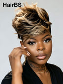 Lace front pixie cut wig honey highlight for black woman