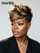 Lace front pixie cut wig honey highlight for black woman