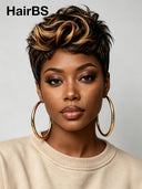 Lace front 13x4 Pixie wig quick weave honey highlight for black women
