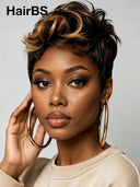 Lace front 13x4 Pixie wig quick weave honey highlight for black women