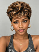 Lace front 13x4 Soft Curly 1B Highlights Pixie wig Quick weave