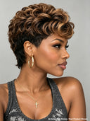 Lace front 13x4 Soft Curly 1B Highlights Pixie wig Quick weave