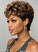 Lace front 13x4 Soft Curly 1B Highlights Pixie wig Quick weave