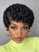 Lace front 13x4 pixie wig Short Black curly side part