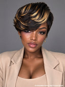 Lace front 13x4 pixie wig side part honey highlight with bangs