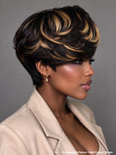 Lace front 13x4 pixie wig side part honey highlight with bangs