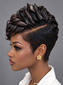 Lace front 13x6 Pixie cut black wig quick weave 100% Human Hair