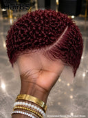 Lace front 13x6 pixie cut  burgundy curly wave wig