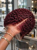 Lace front 13x6 pixie cut  burgundy curly wave wig
