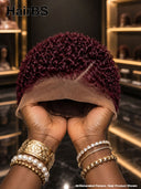 Lace front 13x6 pixie cut  burgundy curly wave wig