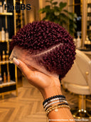 Lace front 13x6 pixie cut  burgundy curly wave wig