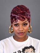 Machine made burgundy 99J# Glueless wig pixie cut wig 