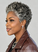 Machine made pixie cut wig salt & pepper afro curly