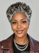 Machine made pixie cut wig salt & pepper afro curly