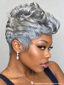 Machine made pixie cut wig salt and pepper Quick weave