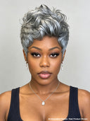 Machine made pixie cut wig salt and pepper Quick weave
