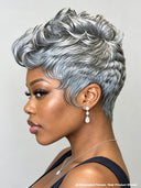 Machine made pixie cut wig salt and pepper Quick weave