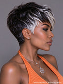 Machine made silver highlight pixie cut wig 
