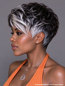 Machine made silver highlight pixie cut wig 