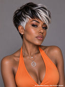 Machine made silver highlight pixie cut wig 