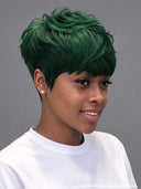 Machine made green Glueless wig pixie cut wig