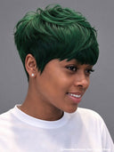 Machine made green Glueless wig pixie cut wig