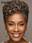 Salt Pepper pixie cut wig finger wave 100% Human Hair