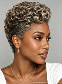 Salt Pepper pixie cut wig finger wave 100% Human Hair