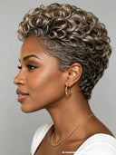 Salt Pepper pixie cut wig finger wave 100% Human Hair