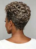 Salt Pepper pixie cut wig finger wave 100% Human Hair