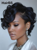 Lace front 13x4 Pixie wig quick weave black 100% Human Hair